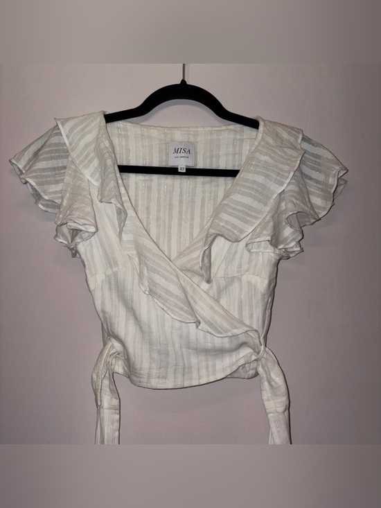 Misa Los Angeles Tops - MISA Los Angeles White Ruffle Wrap Crop Top